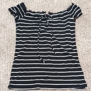 Black and White Striped Off-Shoulder Top